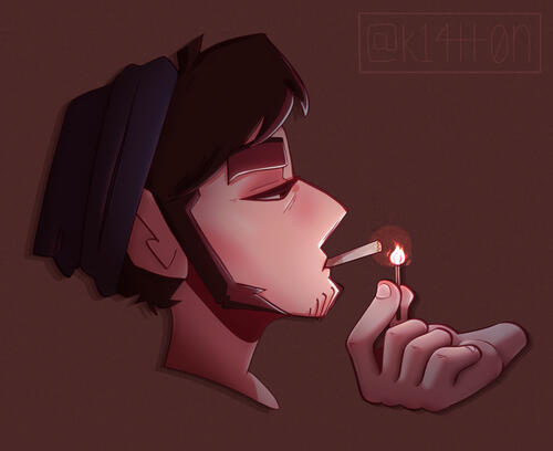 A Character Smoking! This was a warmup doodle that I ended up rendering!