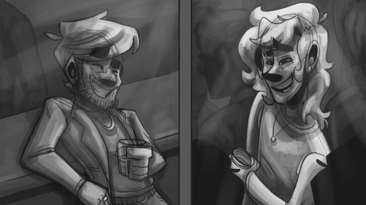 A greyscale WIP of Jack and Jamie!